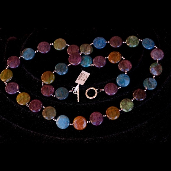 LUCORAL multicolor genuine stone necklace sterling - Picture 1 of 4